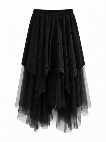 Grounded Faux Suede Mesh Skirt