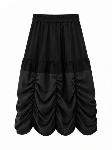 Grounded Ruched Two-Tone Midi Skirt