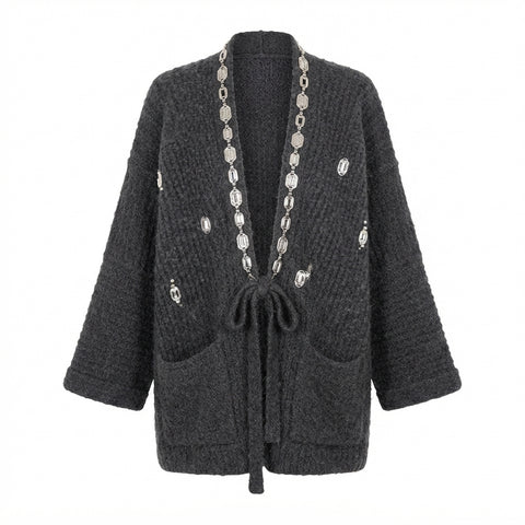 Confident Silver Chain Knitted Cardigan