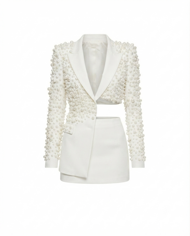 Radiant Pearl Beaded Mini Skirt Set