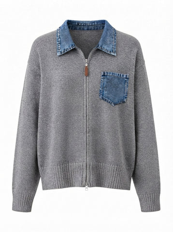Audacious Denim Color-Block Cardigan