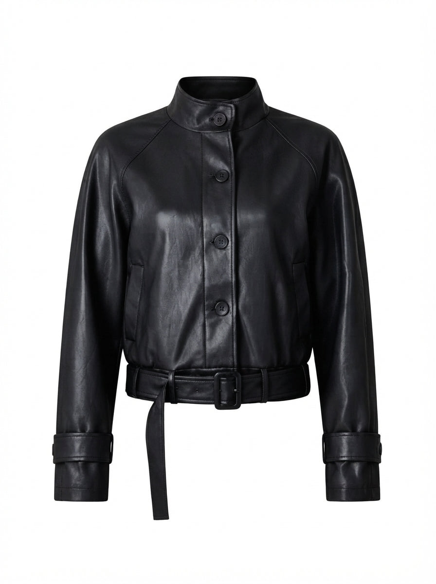 Grounded Faux Leather Bomber Jacket