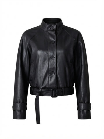 Grounded Faux Leather Bomber Jacket