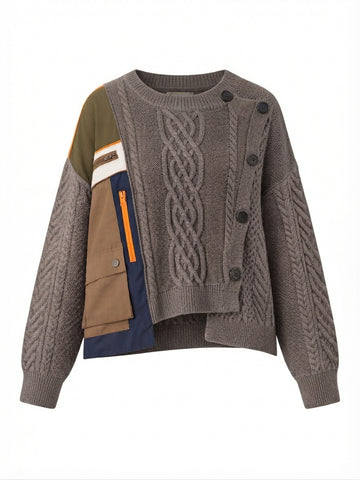 Unique Patchwork Knit Pullover