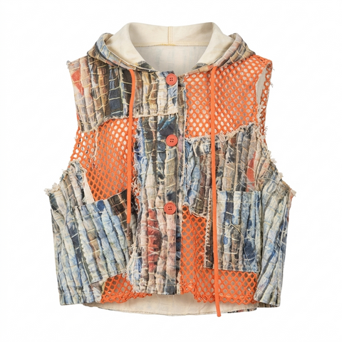 Vibrant Mesh Patchwork Vest Set