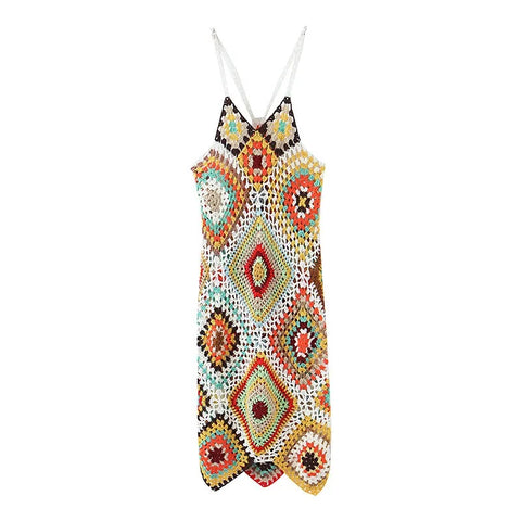 Vibrant Crochet Geometric Maxi Dress