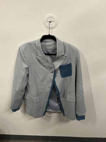 Deconstructed Asymmetric Denim-Trimmed Blazer