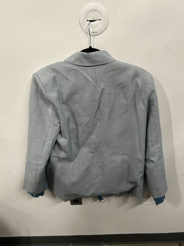 Deconstructed Asymmetric Denim-Trimmed Blazer