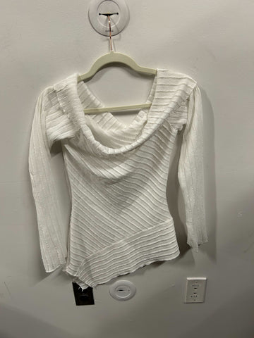 White Draped Knit Long-Sleeve Top