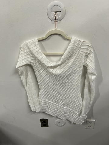 White Draped Knit Long-Sleeve Top