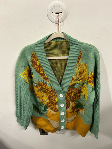Impressionist Sunflower Knit Cardigan