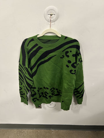 Lush Green Animal Clash Sweater