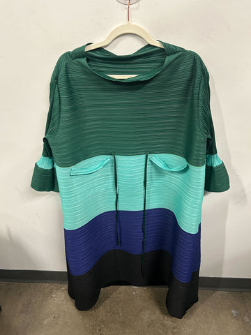 Issey Miyake-Inspired Pleated Color-Block Tunic