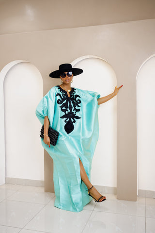 Divine Embroidered Satin Kaftan Maxi Dress
