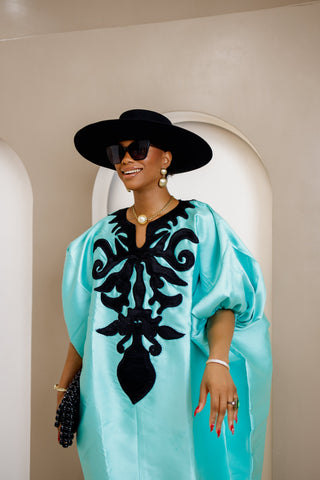 Divine Embroidered Satin Kaftan Maxi Dress