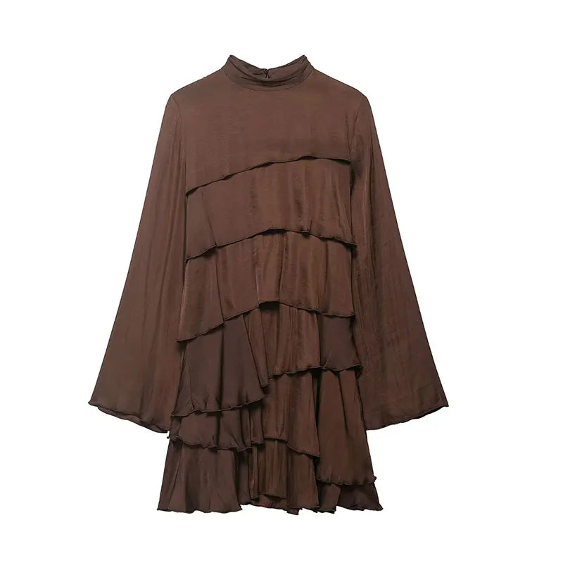 Graceful Satin Ruffles Mini Dress