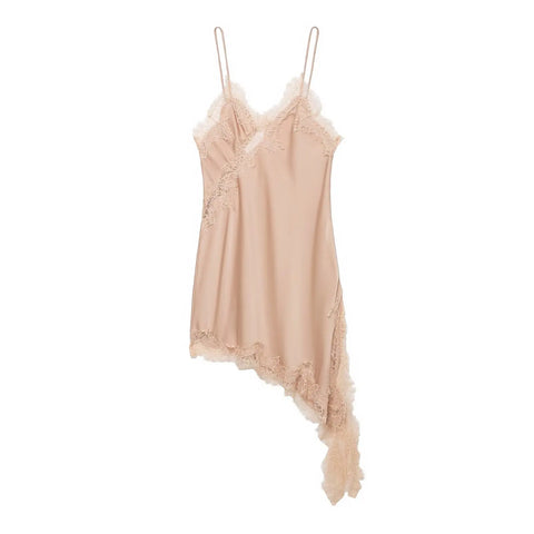 Divine Satin Asymmetric Lace Mini Dress