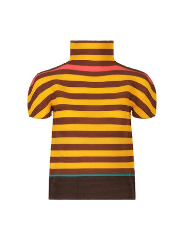 Vibrant Striped Pleated T-shirt
