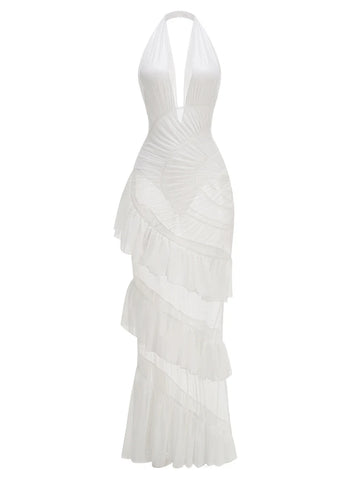 Ethereal Ruffled Mesh Maxi Dress