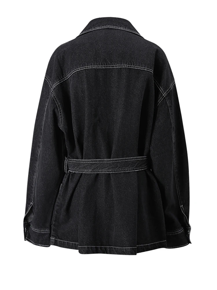 Confident Black Belted Denim Jacket