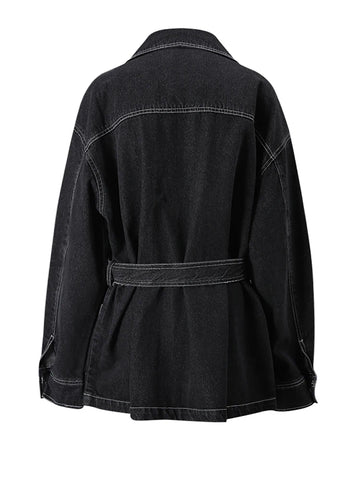 Confident Black Belted Denim Jacket