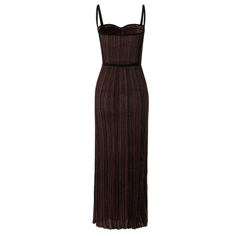 Elegant Striped Knit Maxi Dress