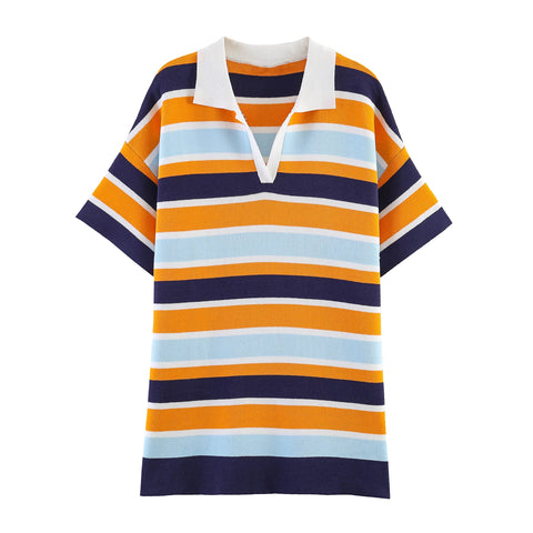 Vibrant Knitted Striped Mini Dress
