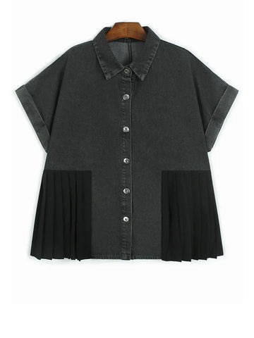 Free Spirit Pleated Denim Blouse