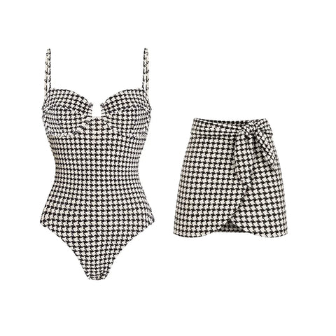 Confident Houndstooth Print Bikini Set