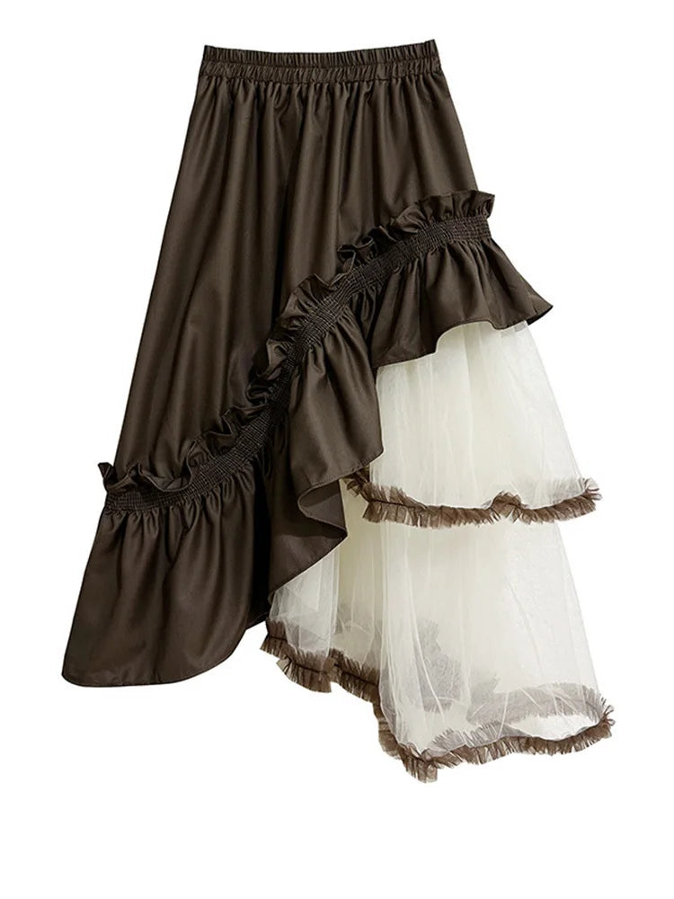 Unique Irregular Ruffle Mesh Skirt