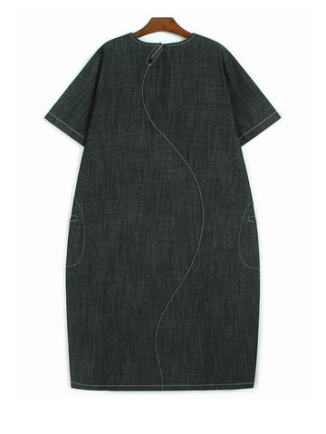 Unique Denim Topstitched Maxi Dress