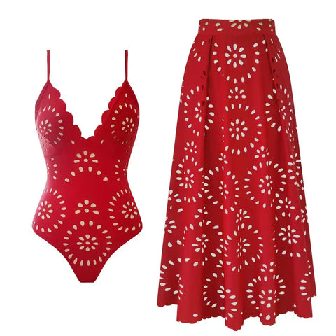 Vibrant Scalloped Floral Print Bikini Set