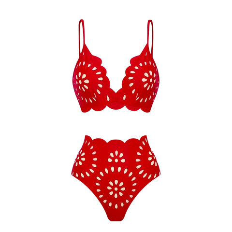 Vibrant Scalloped Floral Print Bikini Set
