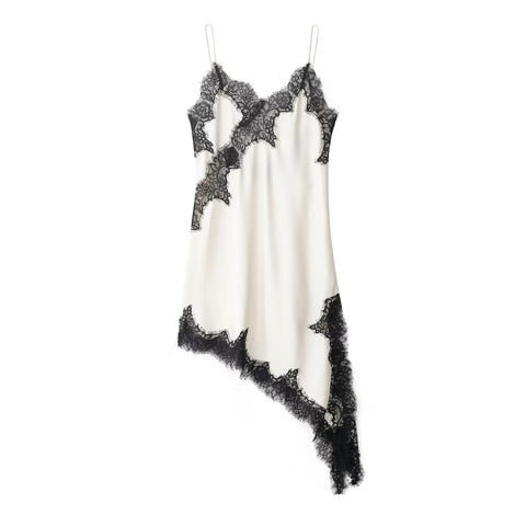 Divine Satin Asymmetric Lace Mini Dress