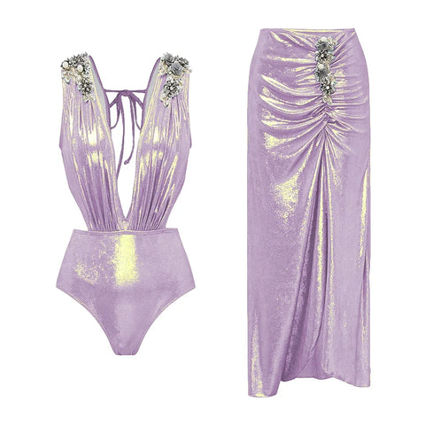 Radiant Shimmer Embroidered One-Piece