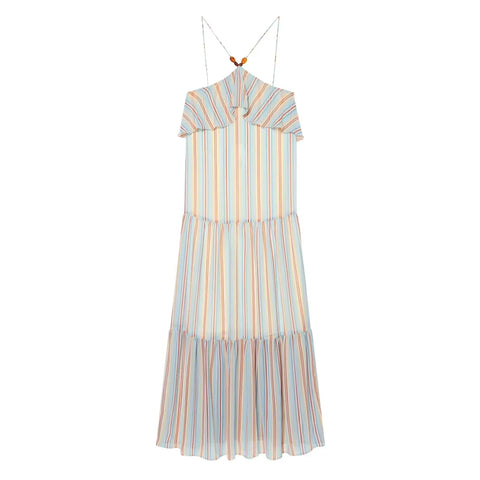 Free Spirit Striped Ruffled Maxi Dress