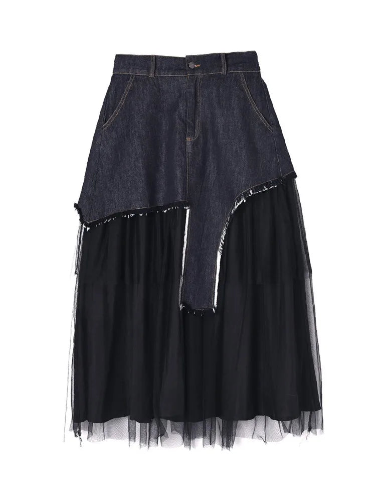 Sovereign Denim Mesh Maxi Skirt