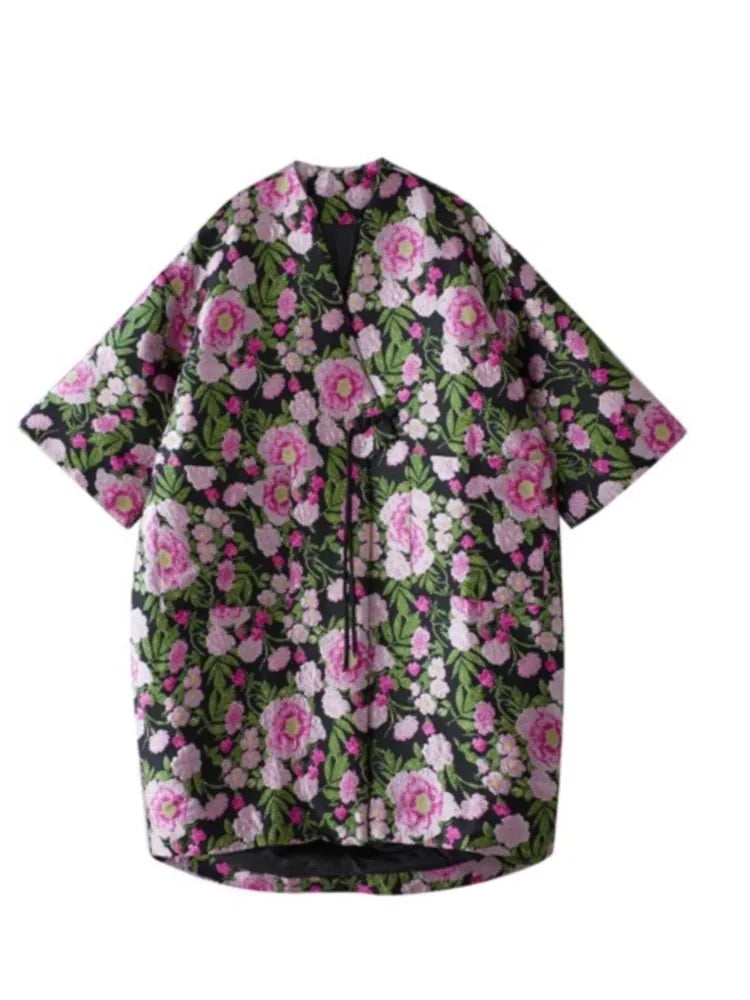 Vibrant Embroidered Floral Trench Coat