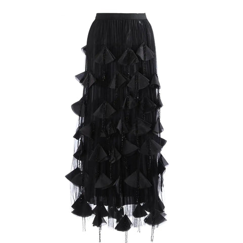 Audacious Sequin Tassel Mesh Skirt