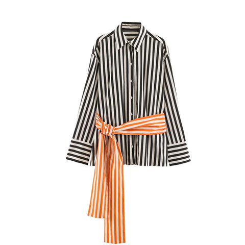 Confident Striped Sash Blouse