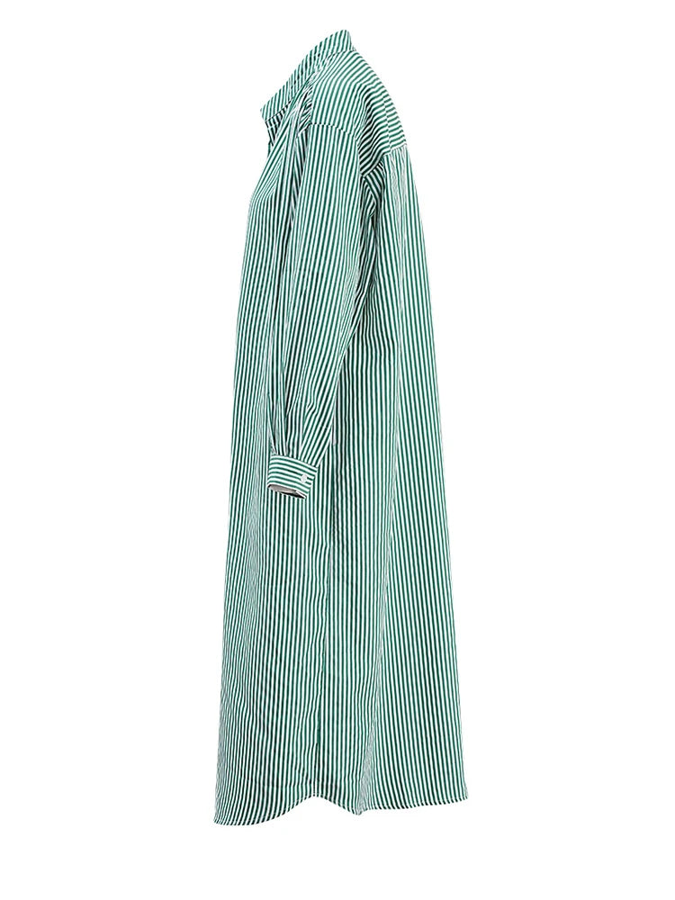 Grounded Striped Midi Shirt Dress