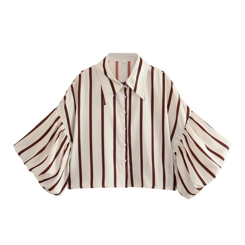 Vibrant Striped Bubble Sleeve Shirt