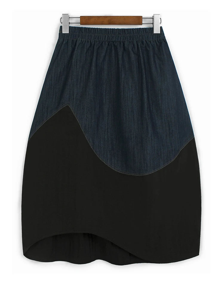 Grounded Color-Block Denim Skirt