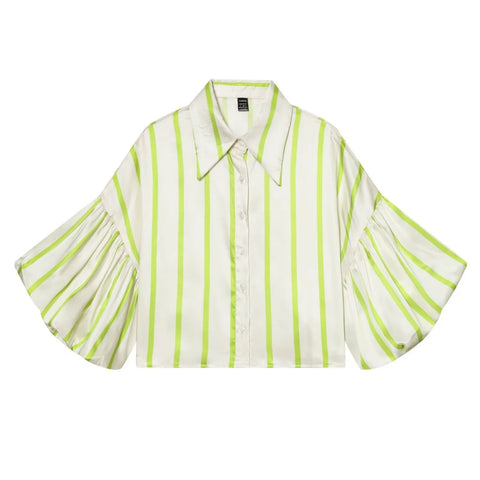 Vibrant Striped Bubble Sleeve Shirt
