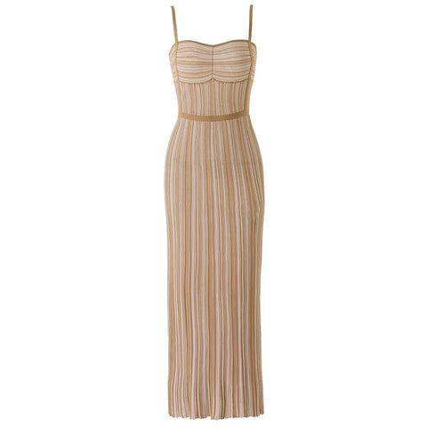 Elegant Striped Knit Maxi Dress