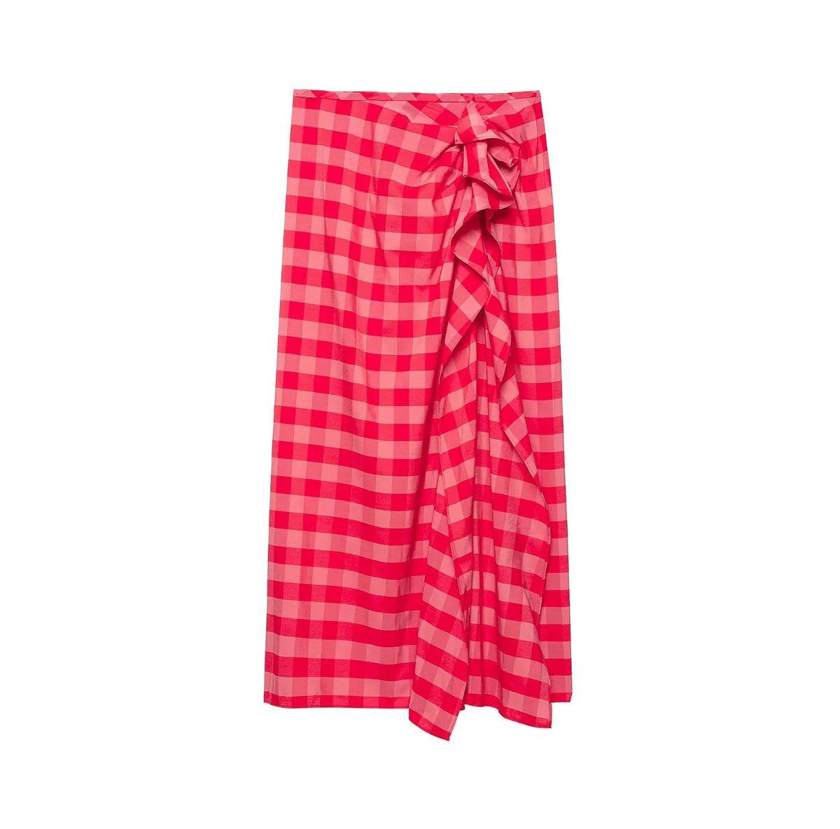 Vibrant Plaid Ruffled Midi Skirt