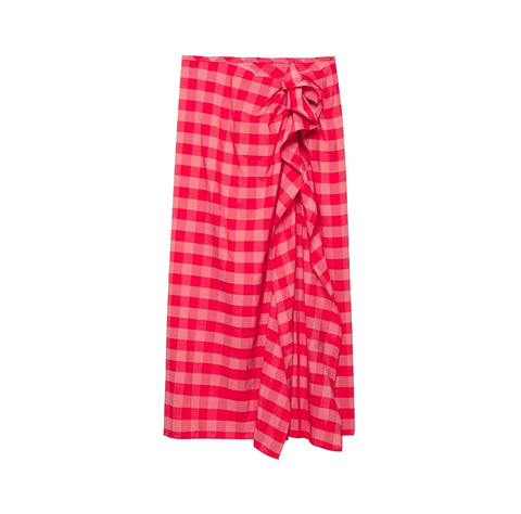 Vibrant Plaid Ruffled Midi Skirt
