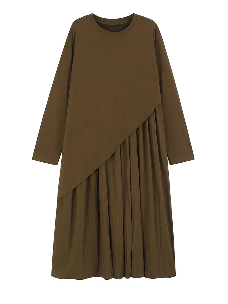 Grounded Pleated Irregular Midi Dress