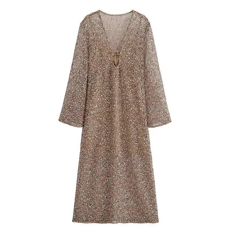 Radiant Sequined V-Neck Maxi Dress