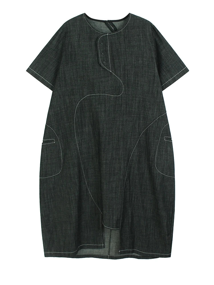 Unique Denim Topstitched Maxi Dress